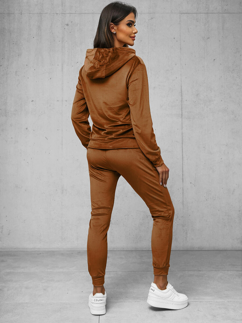 Dámská velurová tepláková souprava camelová OZONEE JS/8C1176/33Z