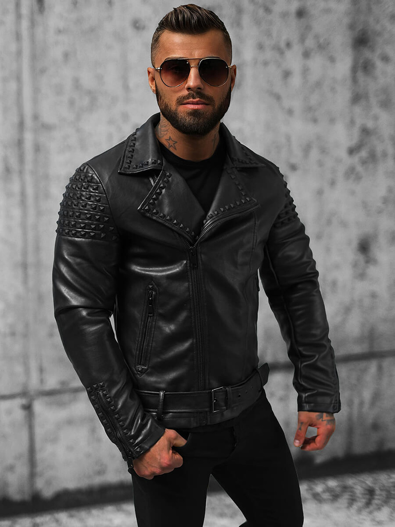 Pánská Koženková Bunda Černá OZONEE O/8902