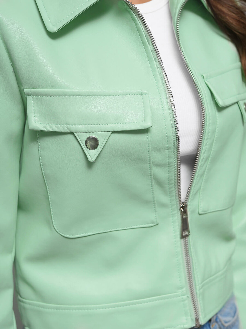 Dámská Kožená Bunda Mentolová OZONEE O/G117