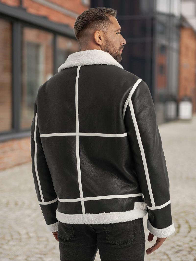 Pánská Koženková Bunda Černá OZONEE JS/11Z8270