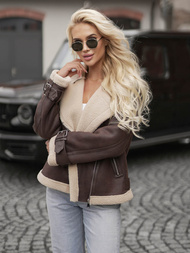 Dámská Koženková Bunda Čokoláda OZONEE JS/61M8501/158Z