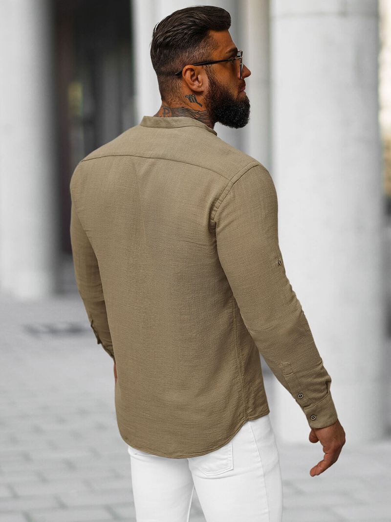 Pánská Košile Tmavě-Béžové OZONEE O/V112