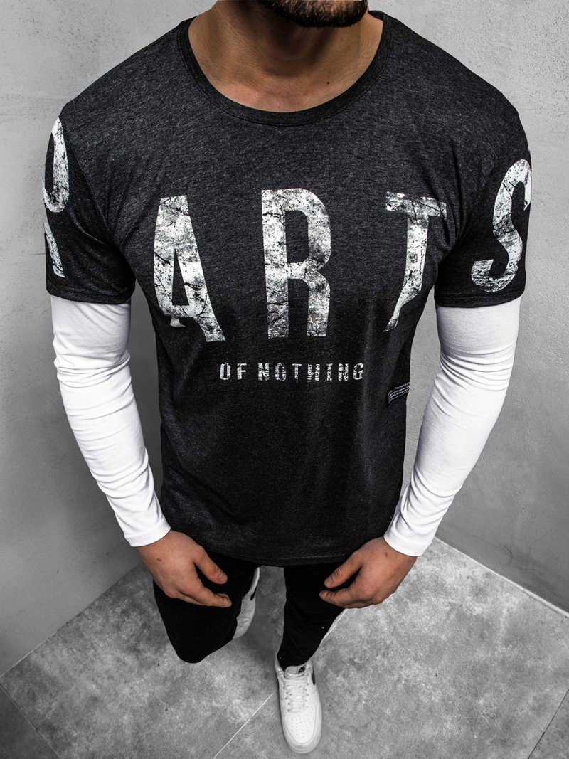 Pánské Tričko S Dlouhým Rukávem Grafitový OZONEE O/1292Z