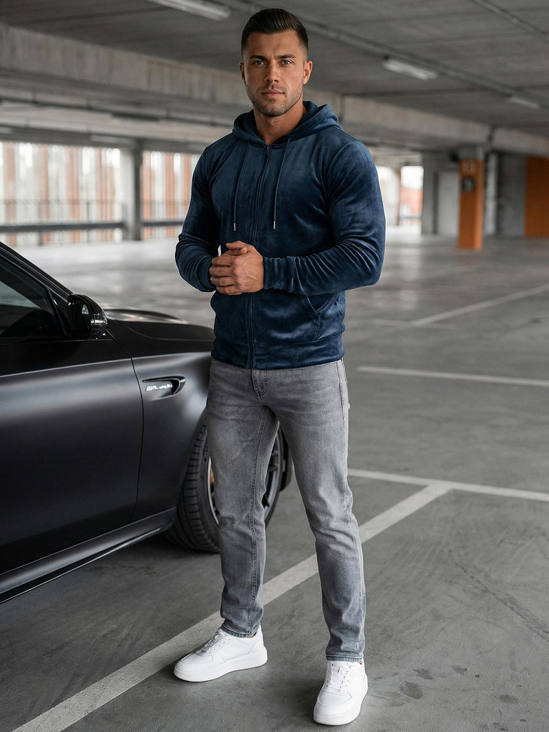 Pánská Velurová Mikina Námořnická Modřá OZONEE JS/8B1168/25Z