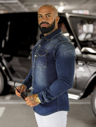 Pánská džínová košile tmavě-modrá OZONEE O/51410