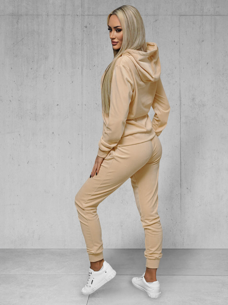 Dámská velurová tepláková souprava jasně-béžové OZONEE JS/8C1176/159