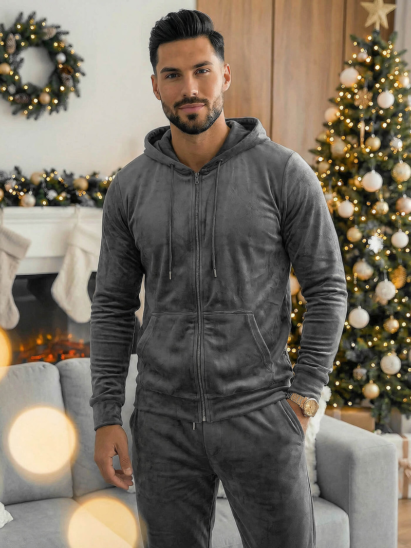 Pánská Velurová Tepláková Souprava Grafitová OZONEE JS/8C1169/6Z