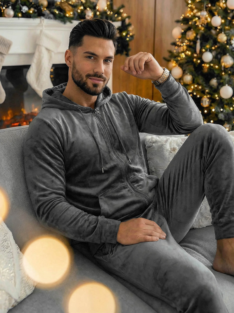 Pánská Velurová Tepláková Souprava Grafitová OZONEE JS/8C1169/6Z