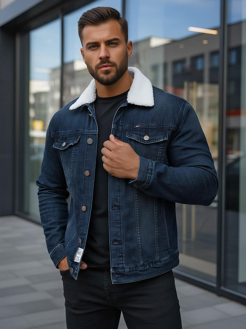 Pánská Džínová Bunda Šerpa Námořnické Modré OZONEE NB/MJ517BSZ