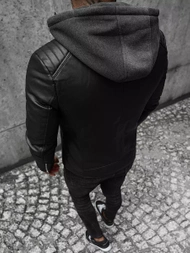 Pánská Koženková Bunda Černá OZONEE JS/11Z8012