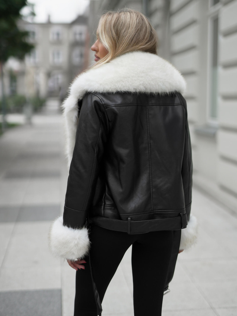 Dámská koženková bunda černo-béžová OZONEE JS/61M8507/392BZ