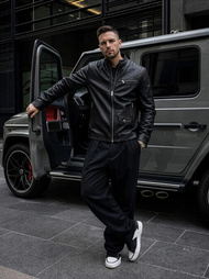 Pánská Koženková Bunda Černá OZONEE JS/11Z8021