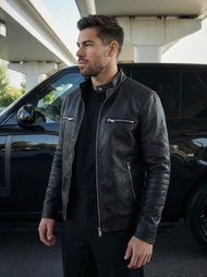 Pánská Koženková Bunda Černá OZONEE JS/11Z8066