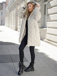 Dámská dlouhá zimní bunda ecru OZONEE JS/5M3352/280