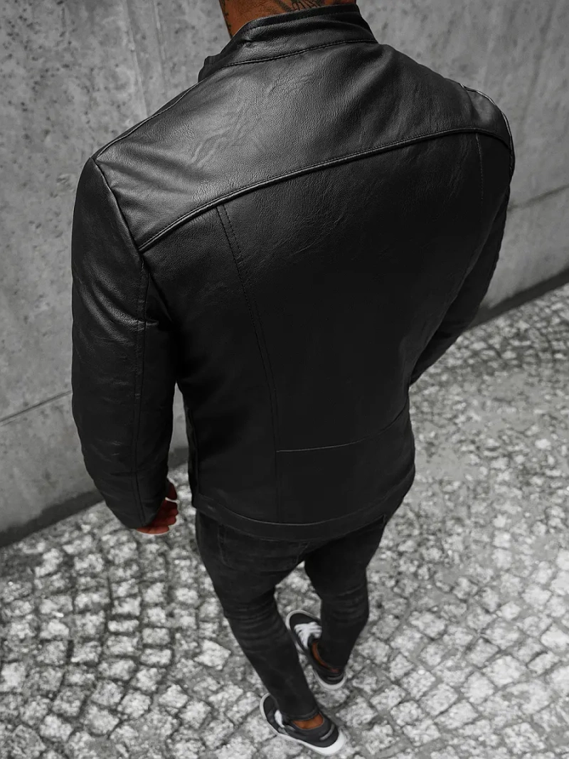 Pánská Koženková Bunda Černá OZONEE JS/11Z8003