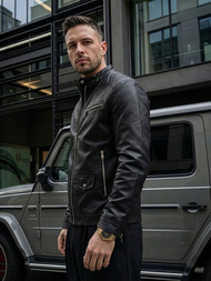 Pánská Koženková Bunda Černá OZONEE JS/11Z8021