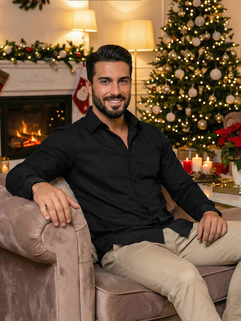 Pánská Košile Černá OZONEE O/V125Z