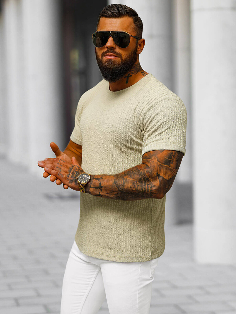 Pánské Tričko Béžový OZONEE O/7766T