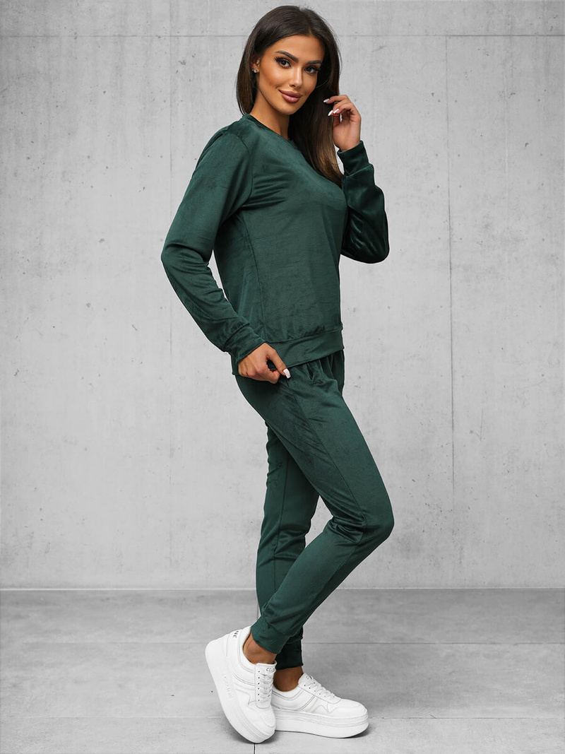 Dámská velurová tepláková souprava tmavě-zelená OZONEE O/8C1173/9Z