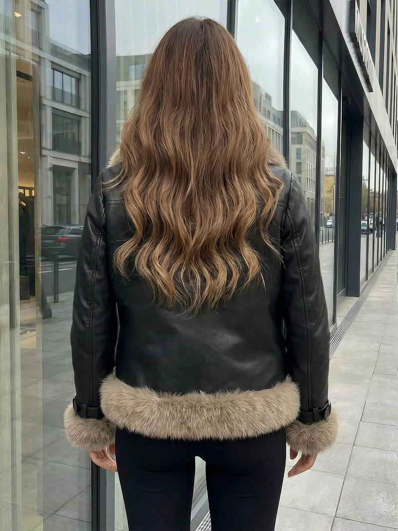 Dámská Koženková Bunda Černá OZONEE JS/61M8517/392Z