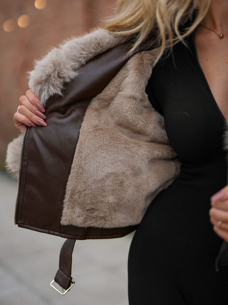 Dámská Koženková Bunda Čokoláda OZONEE JS/61M8511/158