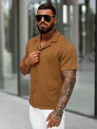 Pánská Košile s Krátkým Rukávem Hnědá OZONEE O/B2256