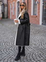 Dámský Kožený Kabát Černá OZONEE JS/11Z8253