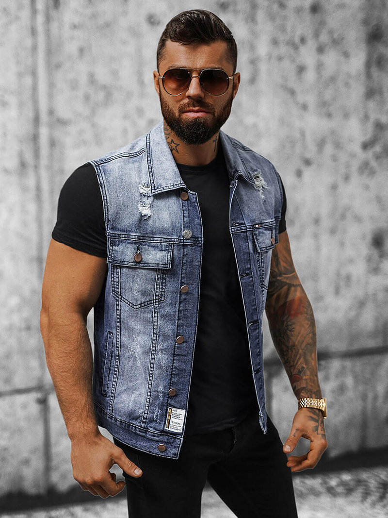 Pánská Džínová Vesta Modrá OZONEE NB/MJ539B