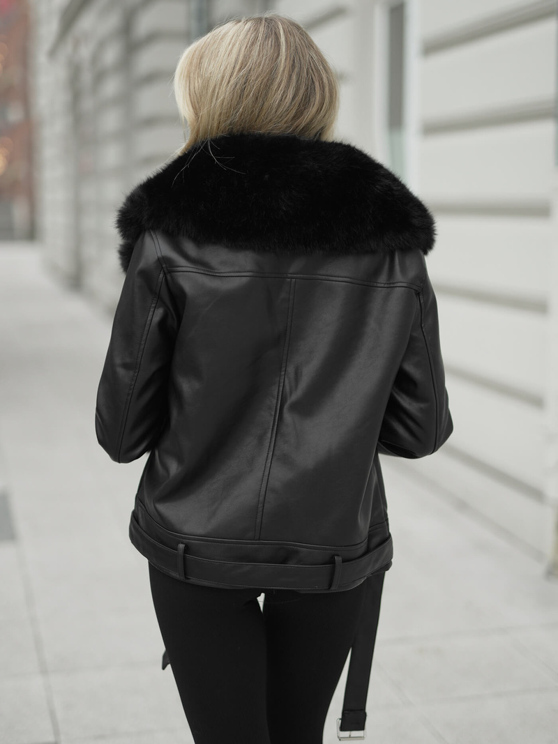 Dámská Koženková Bunda Černá OZONEE JS/61M8507/392AZ