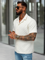 Pánská Košile s Krátkým Rukávem Ecru OZONEE O/B2257