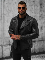 Pánská Koženková Bunda Černá OZONEE O/8902