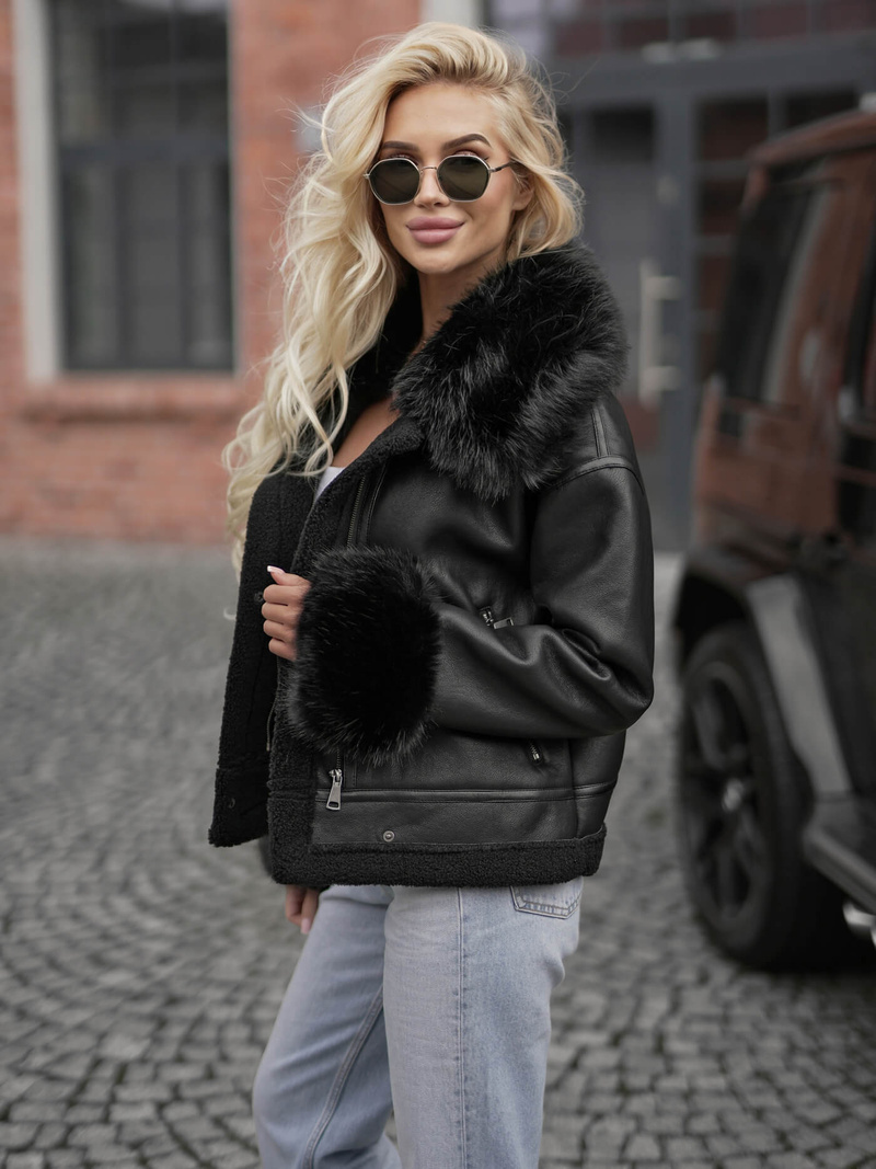 Dámská Koženková Bunda Černá OZONEE JS/61M8505/392Z