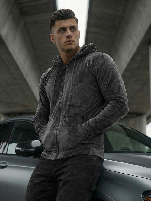 Pánská Velurová Mikina Grafitová OZONEE JS/8B1168/6Z