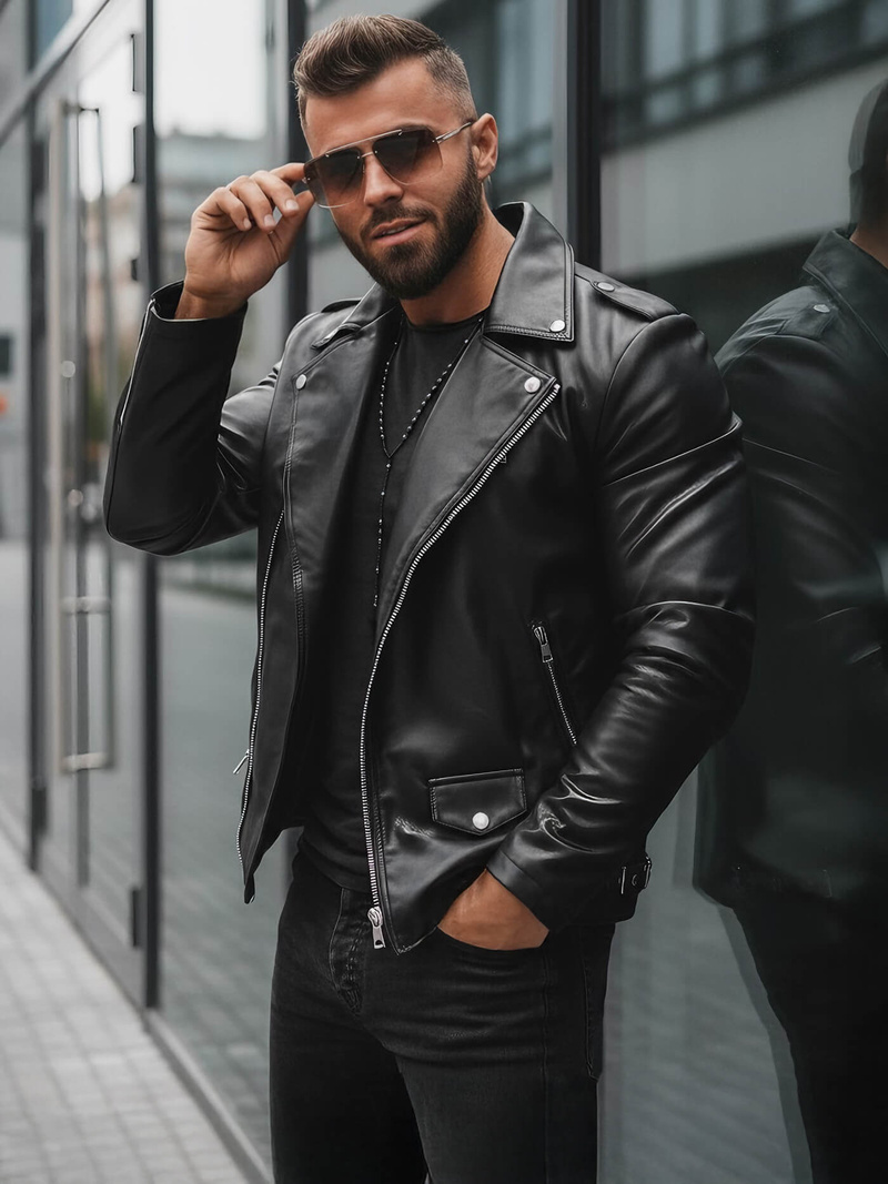 Pánská koženková bunda křivák černá OZONEE JS/11Z8014Z