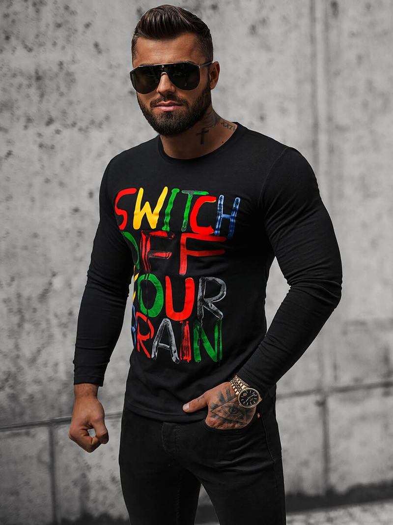 Pánské Tričko S Dlouhým Rukávem Černé OZONEE O/B259